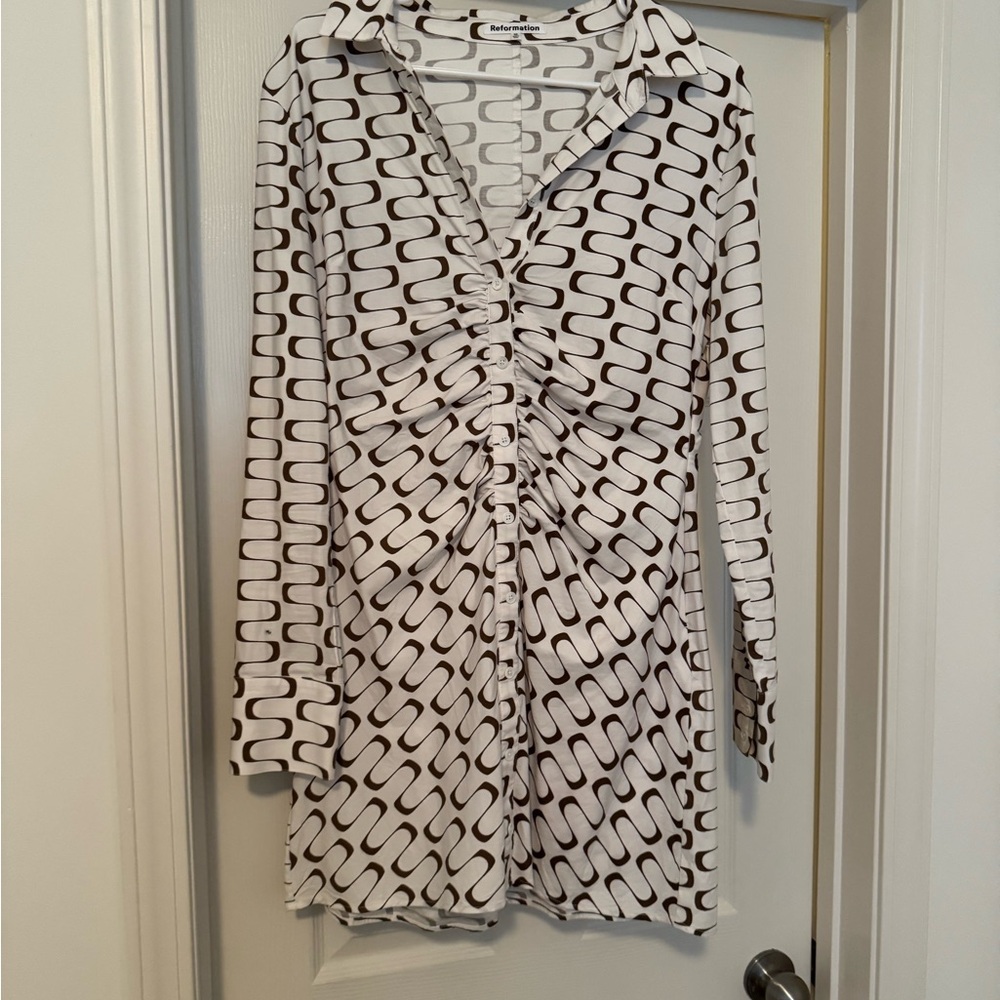Reformation White and Brown Patterned Dress